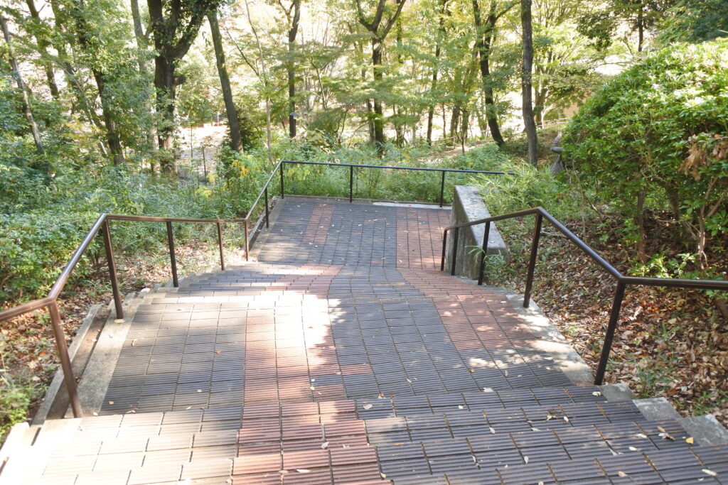 町田駅から町田市国際版画美術館までの徒歩での経路案内(芹ヶ谷公園 階段)